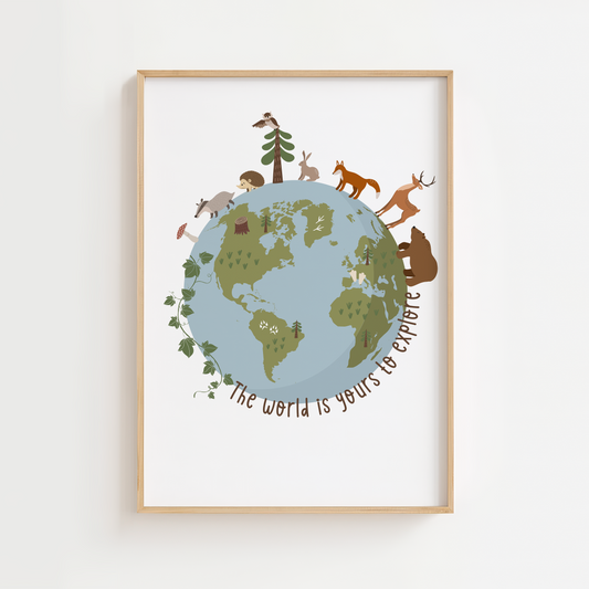 The World Is Yours to Explore Woodland Print - White