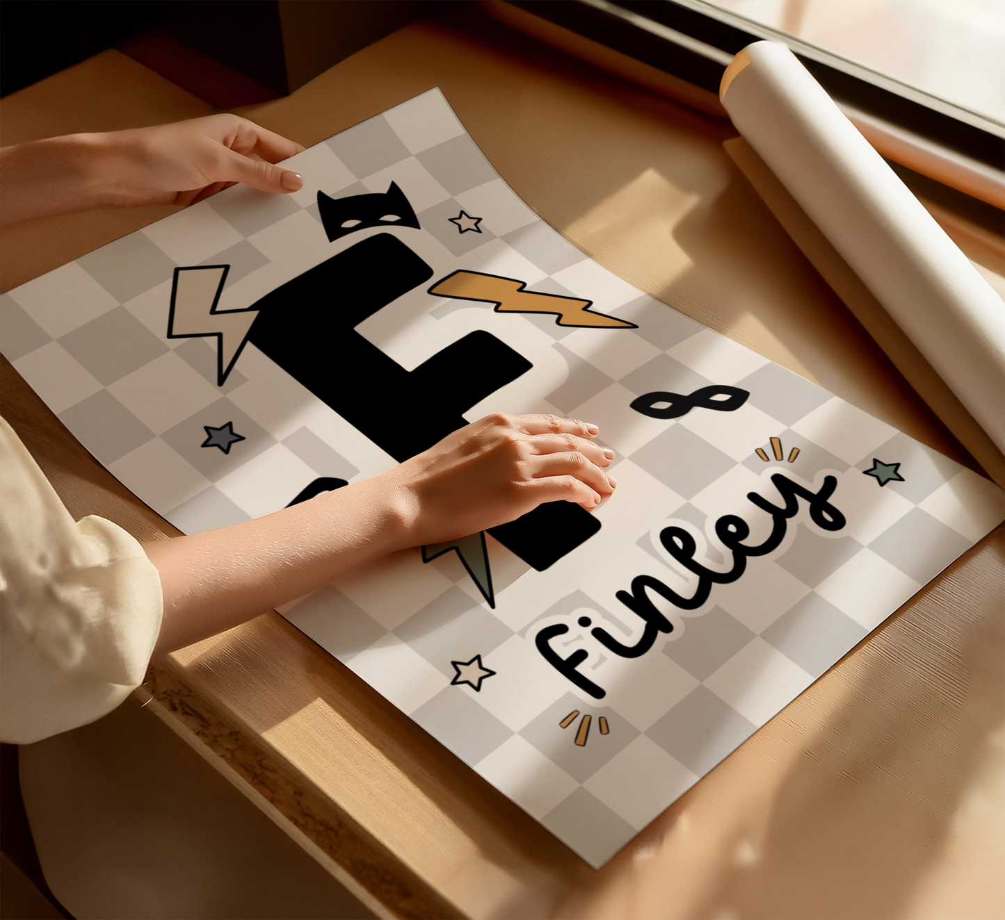 Personalised Checkerboard Superhero Print
