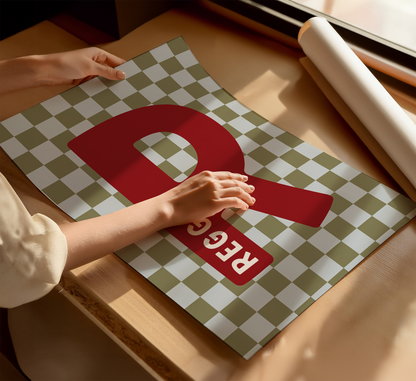 Personalised Checkerboard Initial Print – Green, Red & Blue