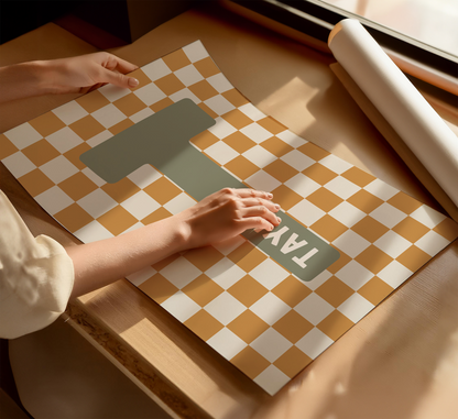 Personalised Checkerboard Initial Print – Mustard & Green