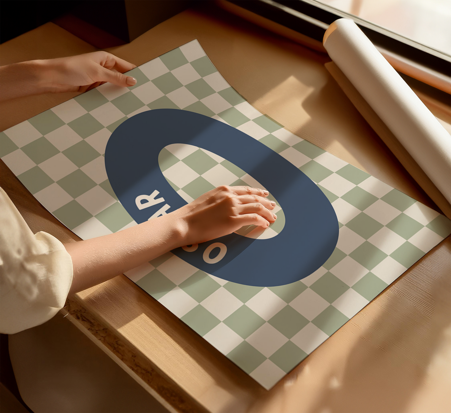 Personalised Checkerboard Initial Print – Sage & Blue