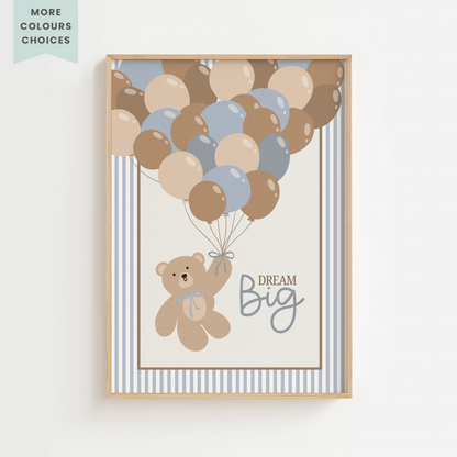 Vintage "Dream Big" Teddy Bear Balloon Print