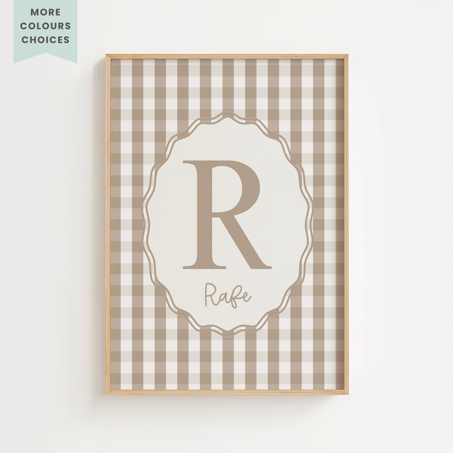 Personalised Gingham Initial Print – Beige