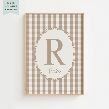 Personalised Gingham Initial Print – Beige