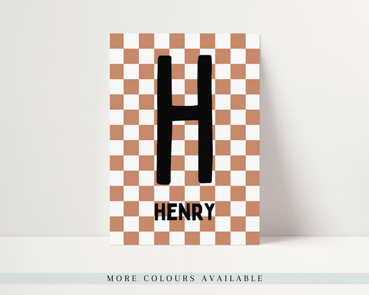 Personalised Checkerboard Initial Art Print