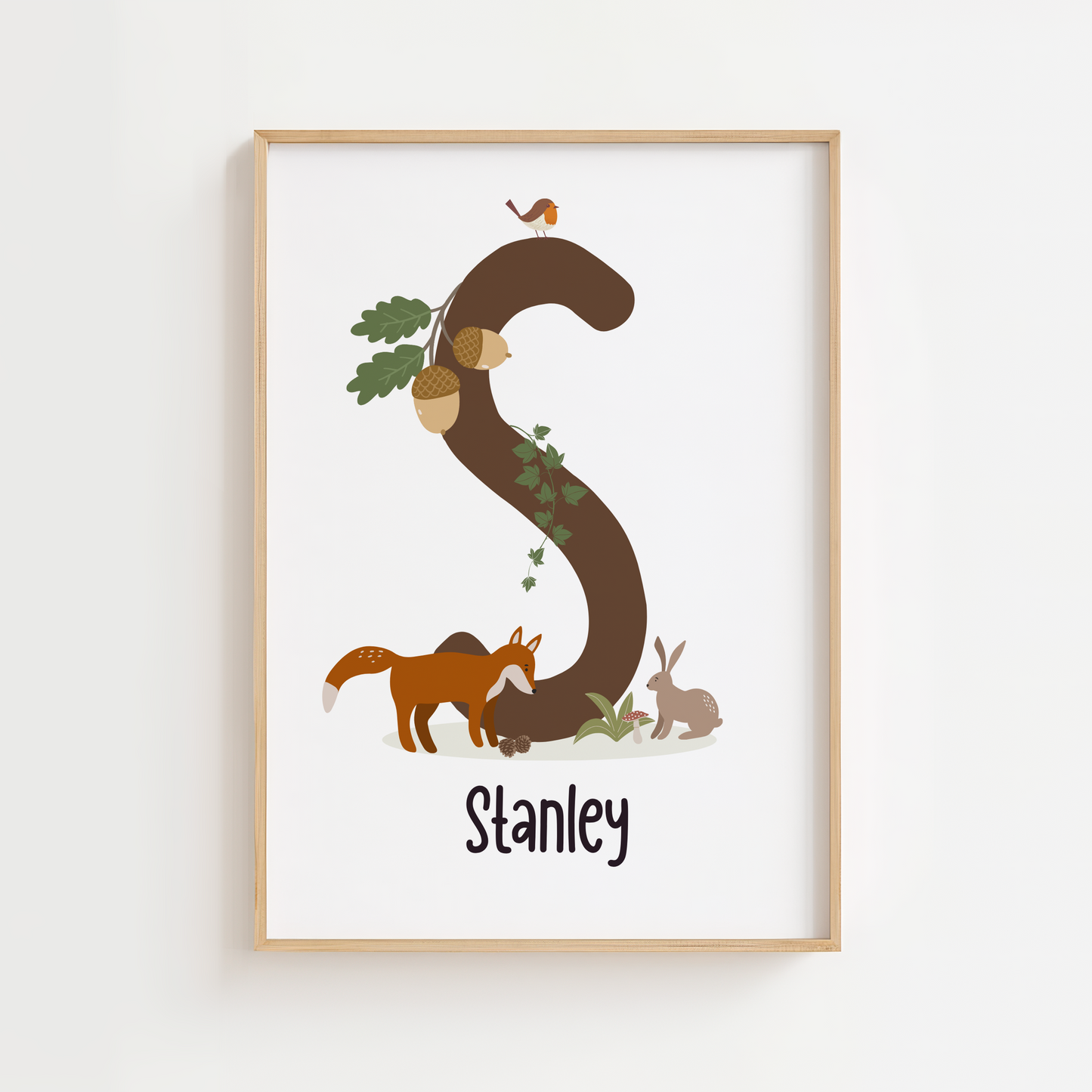 Personalised Woodland Name Print - White