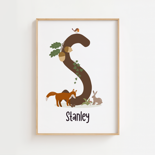 Personalised Woodland Name Print - White