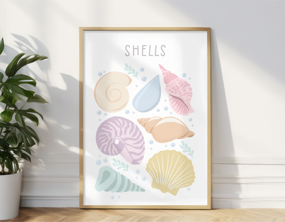 Seashells Illustration Print - Pastel