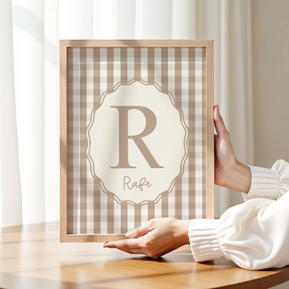 Personalised Gingham Initial Print – Beige