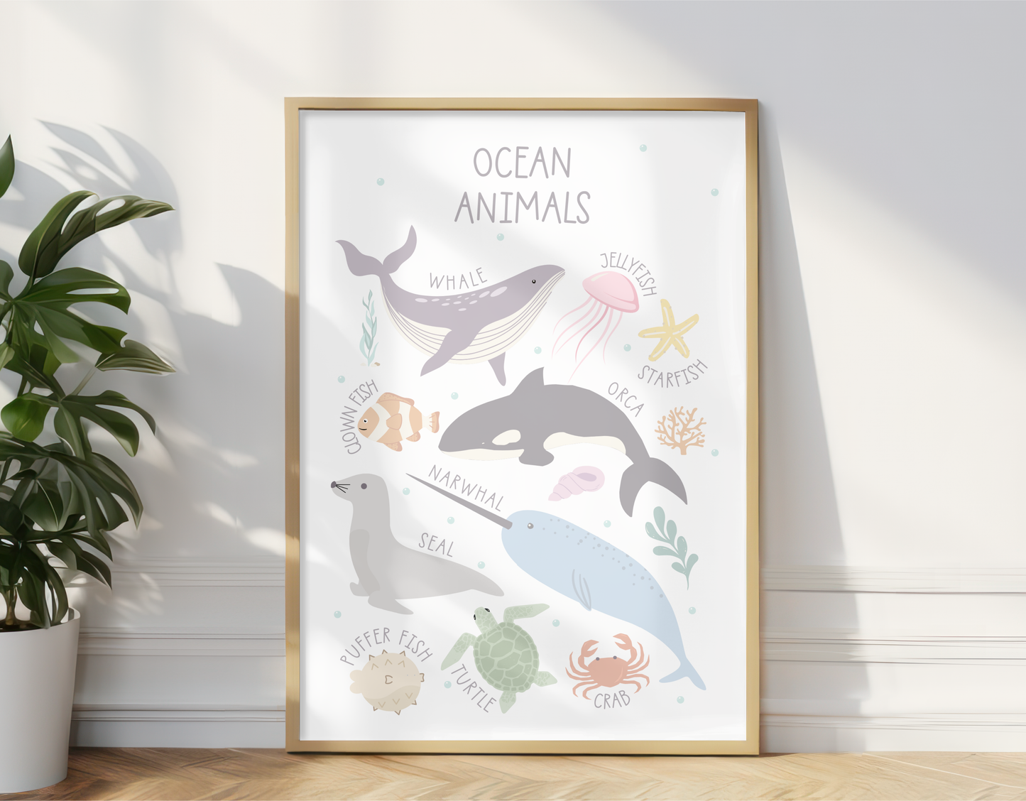 Ocean Animals Educational Print - Pastel