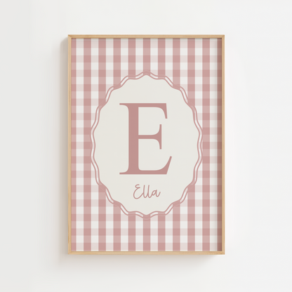 Personalised Gingham Initial Print – Pink