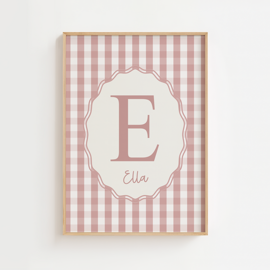 Personalised Gingham Initial Print – Pink