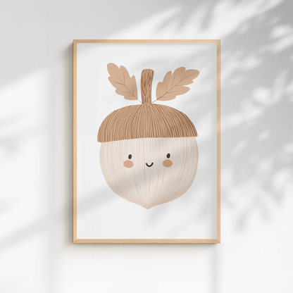 Cute Acorn Character Print