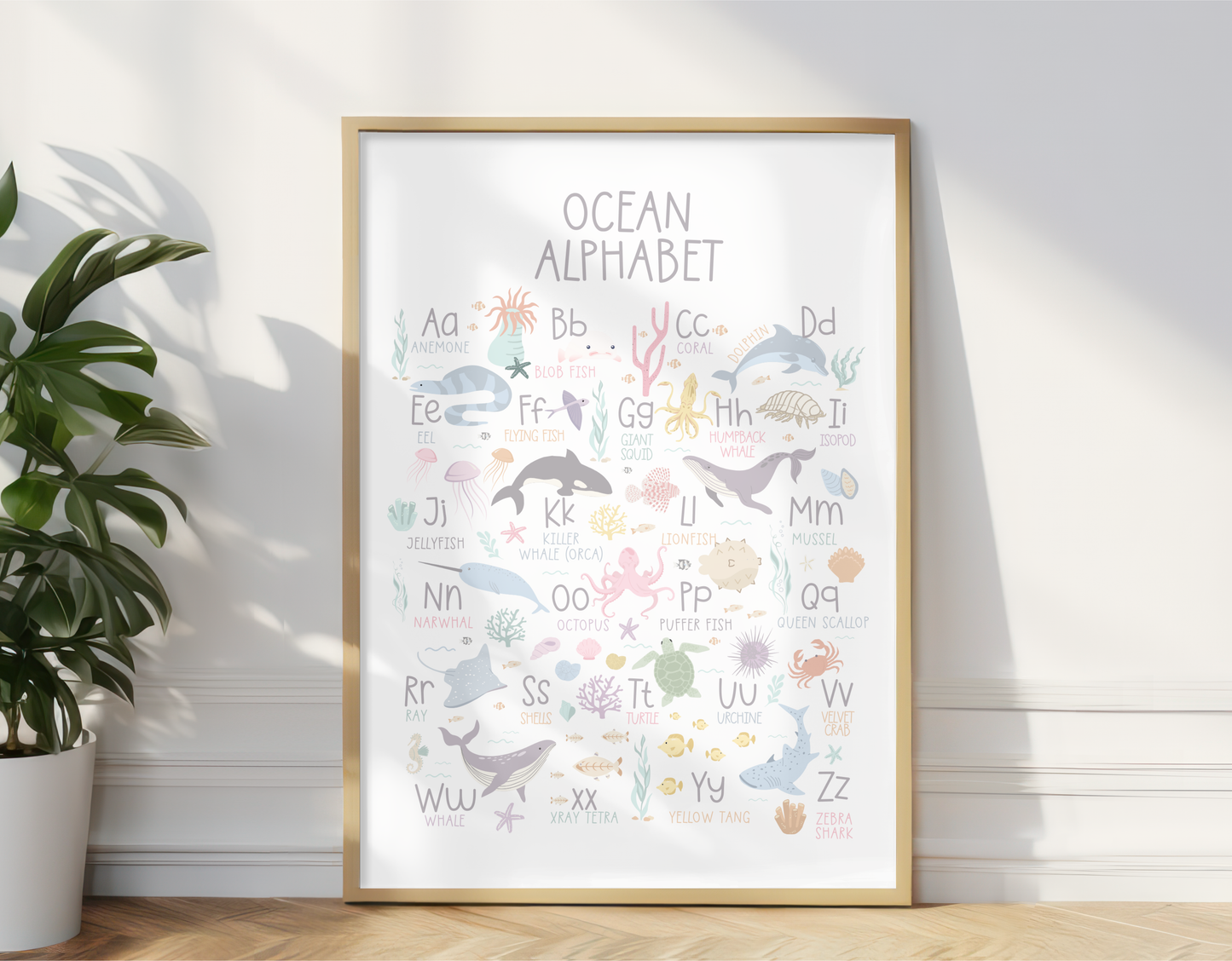 Ocean Alphabet Educational Print - Pastel