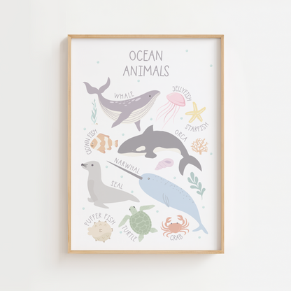 Ocean Animals Educational Print - Pastel