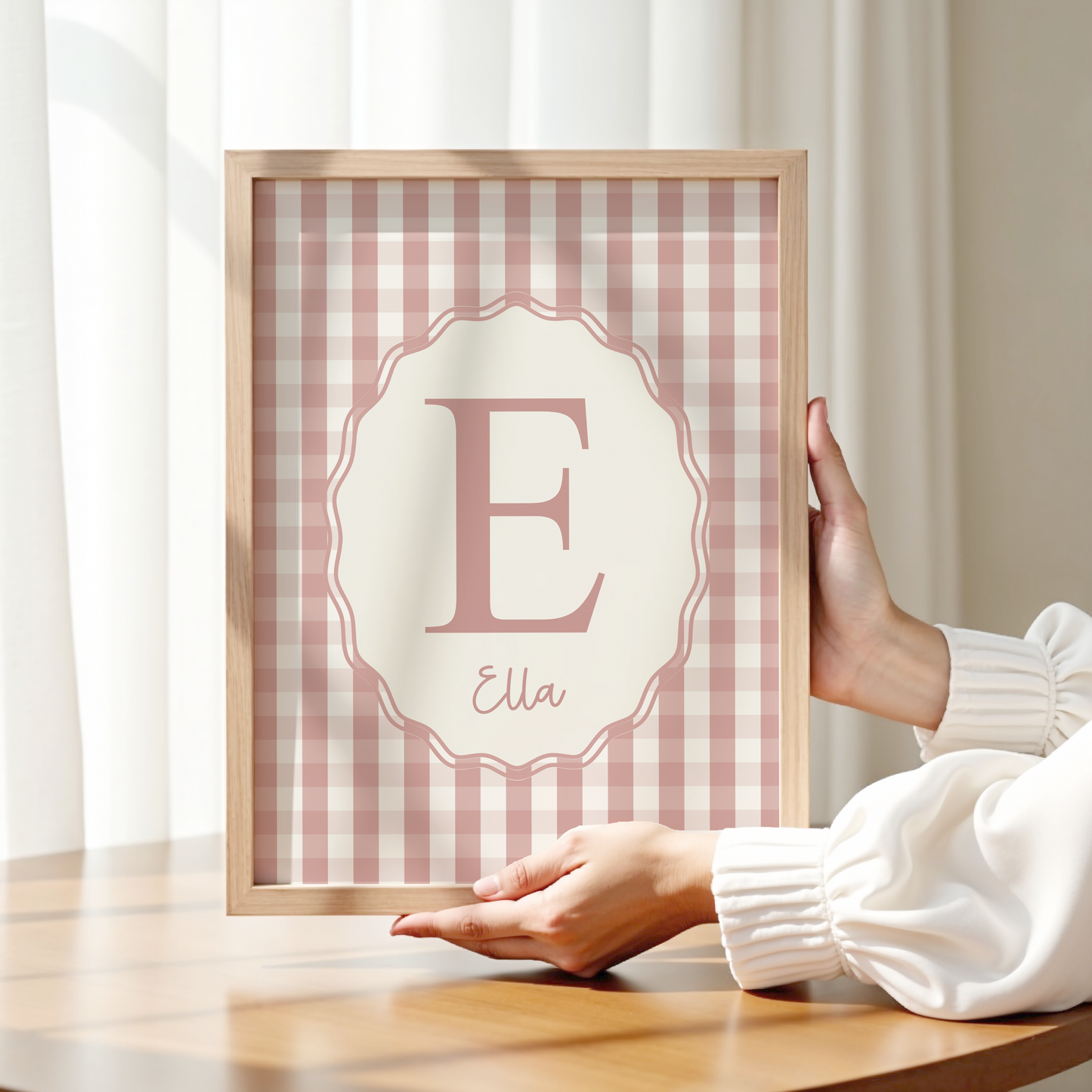 Personalised Gingham Initial Print – Pink