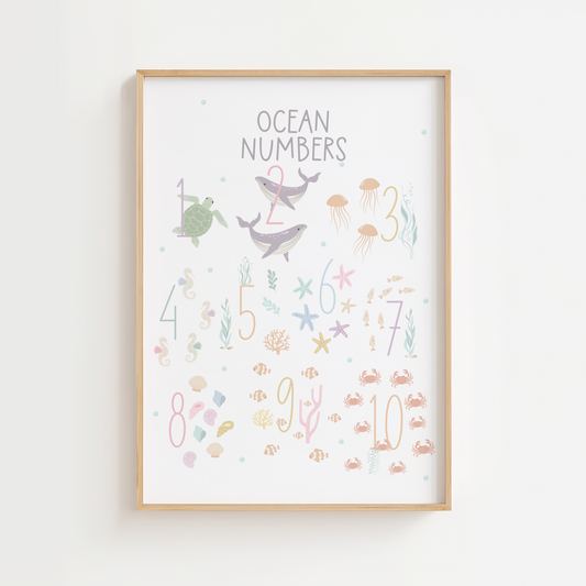 Ocean Numbers Educational Print - Pastel