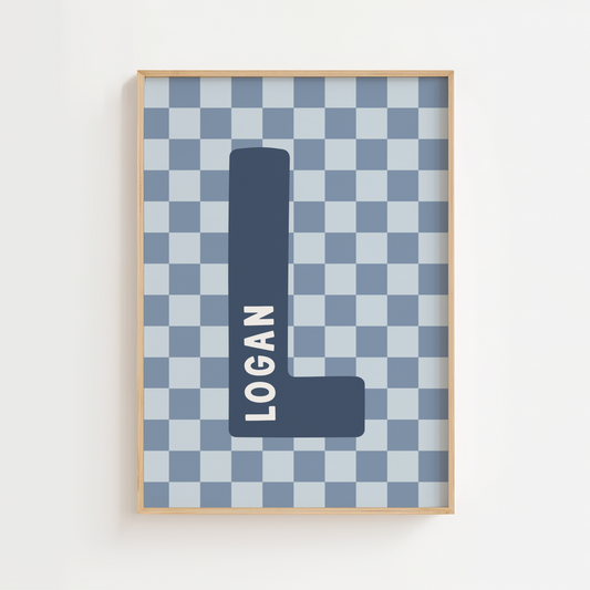 Personalised Checkerboard Initial Print – Blue