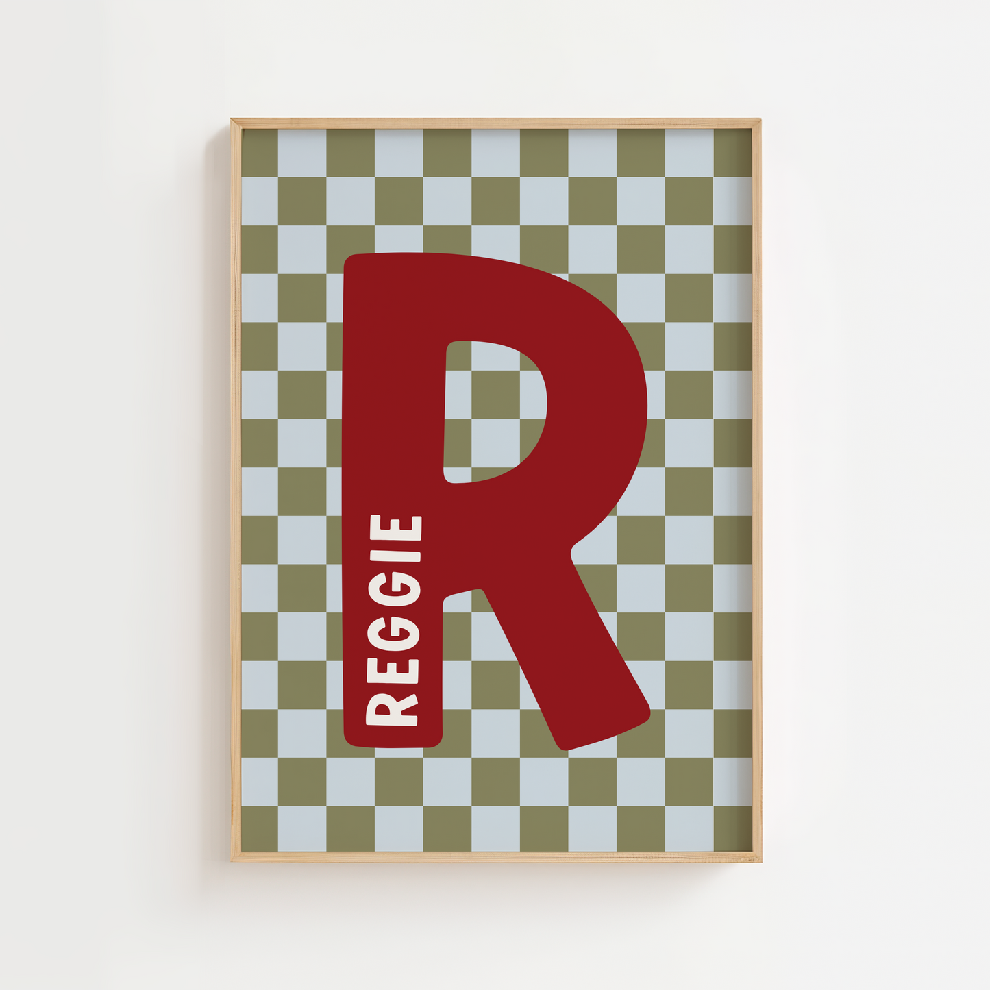 Personalised Checkerboard Initial Print – Green, Red & Blue