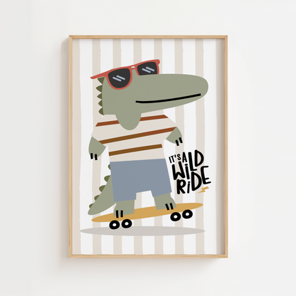 "It's a Wild Ride" Skateboarding Crocodile Print
