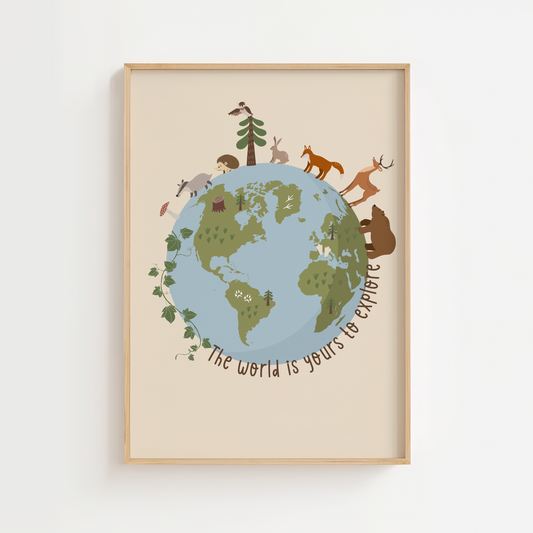 The World Is Yours to Explore Woodland Print - Beige