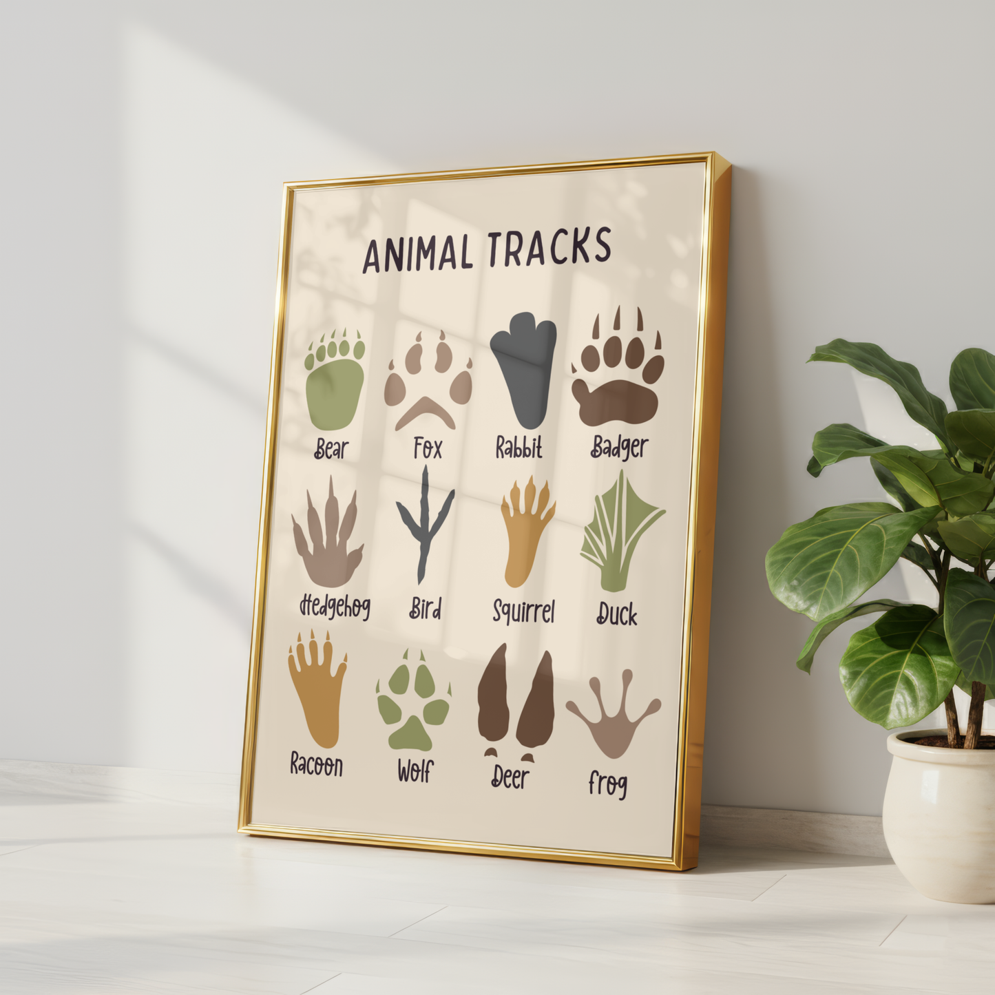 Woodland Animal Tracks Print - Beige