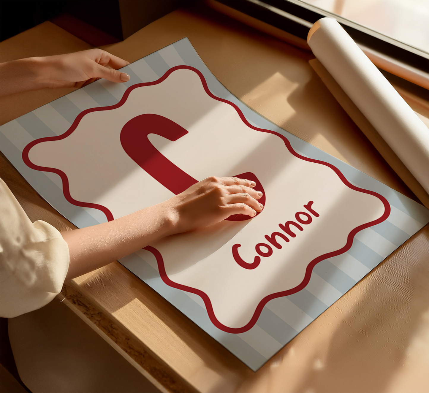 Wavy/Stripe Initial Print - Blue/Red