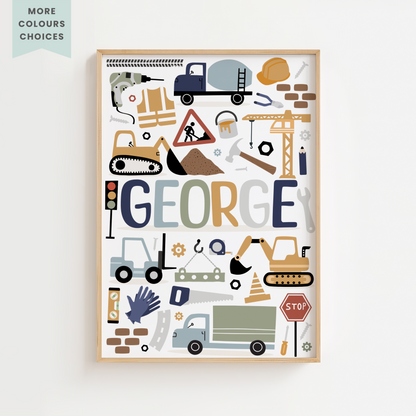 Personalised Construction Name Print