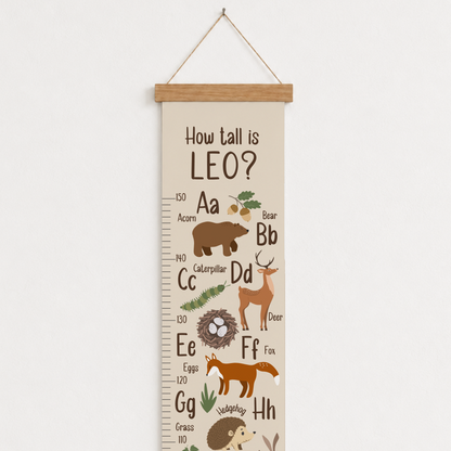 Personalised Woodland Alphabet Height Chart (Beige)