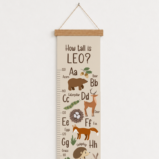 Personalised Woodland Alphabet Height Chart (Beige)