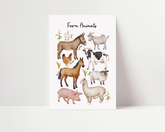 Watercolour Farm Animals Art Print