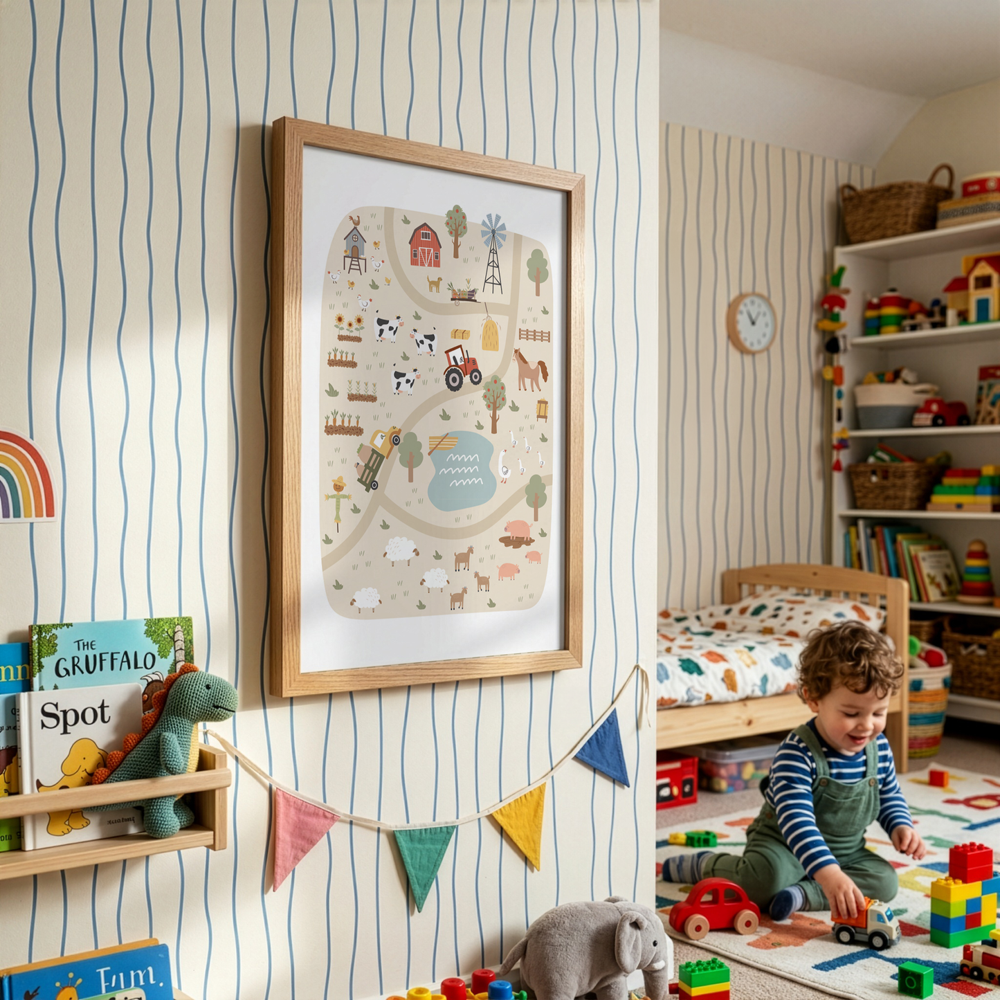 Farm Yard Map Print (Beige)
