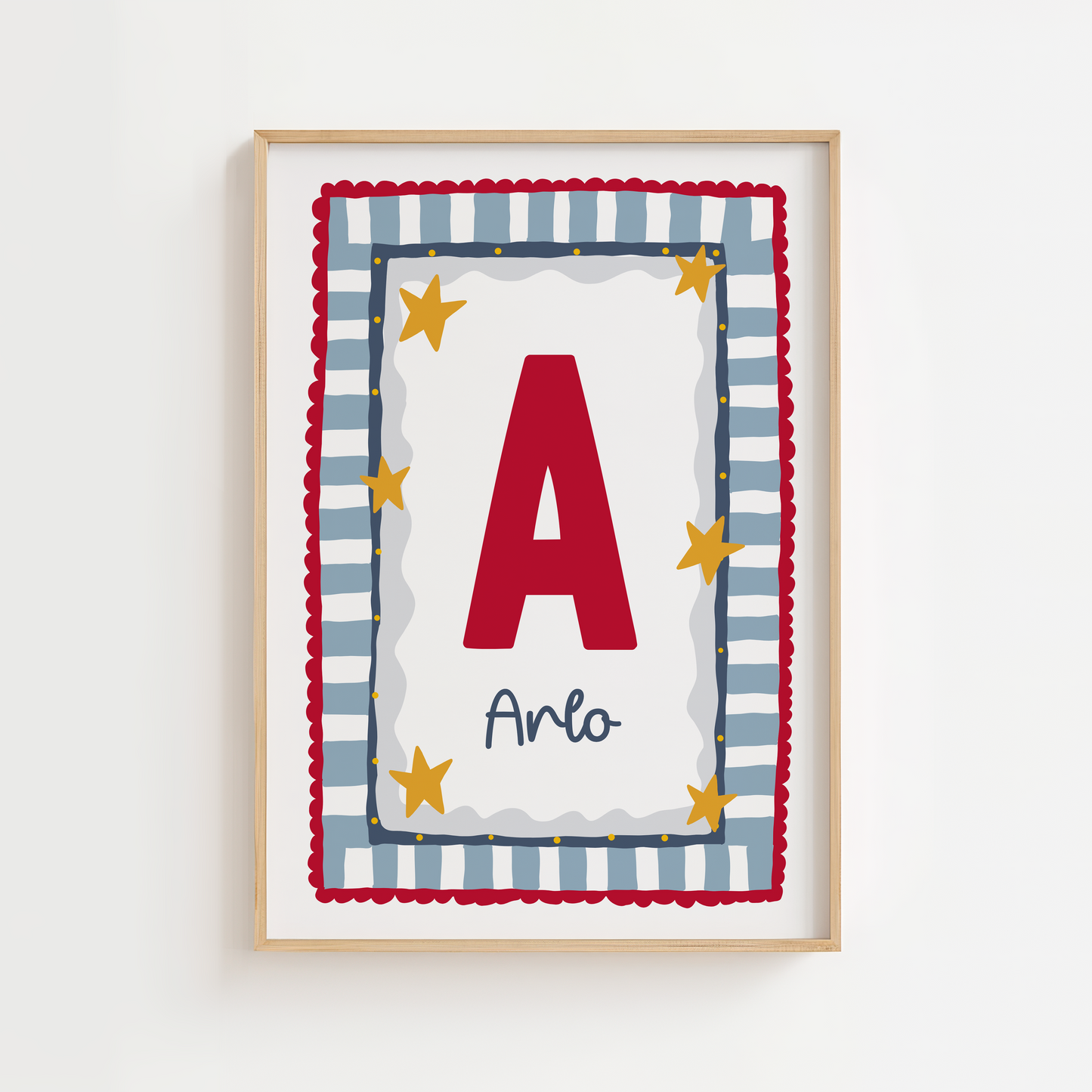 Fun Border Frame Initial Print - Red & Blue