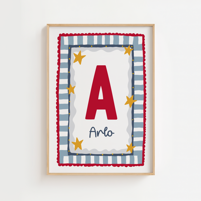Fun Border Frame Initial Print - Red & Blue