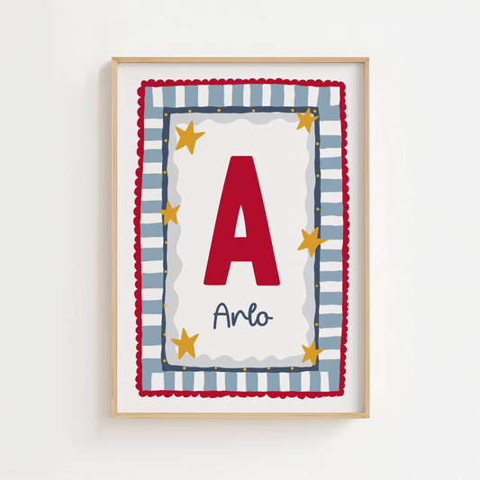 Fun Border Frame Initial Print - Red & Blue