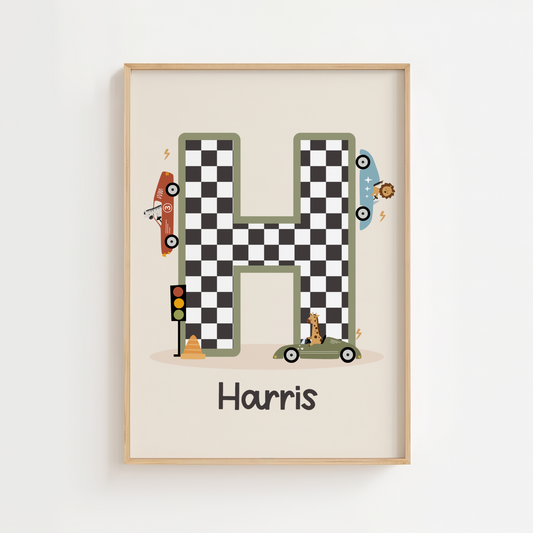 Personalised Animal Race Car Print