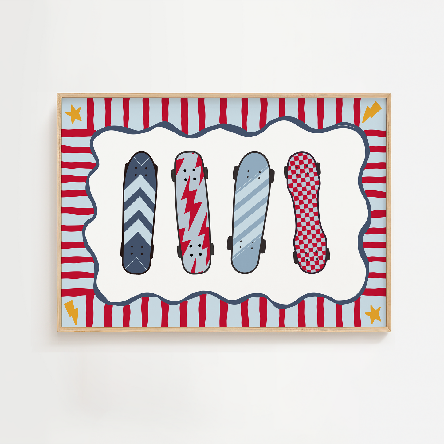 Skateboard Print - Red & Blue