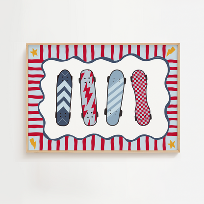 Skateboard Print - Red & Blue