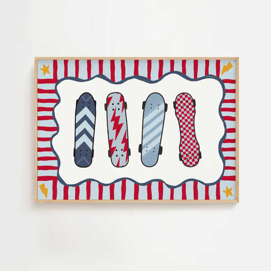 Skateboard Print - Red & Blue