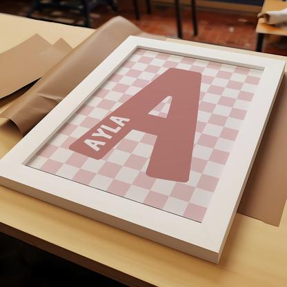 Personalised Checkerboard Background Initial Print