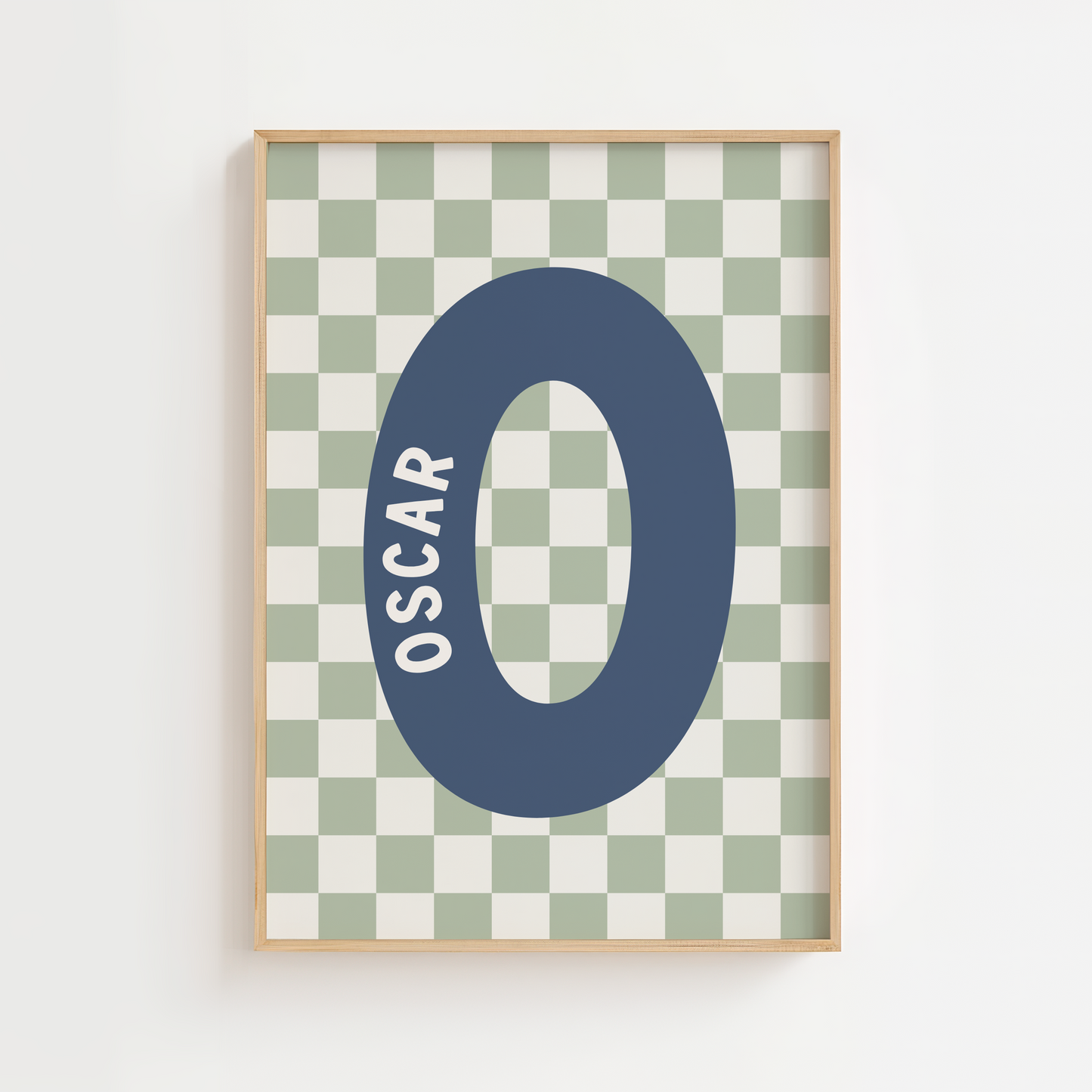 Personalised Checkerboard Initial Print – Sage & Blue
