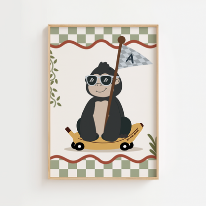 Personalised Skateboarding Gorilla Print