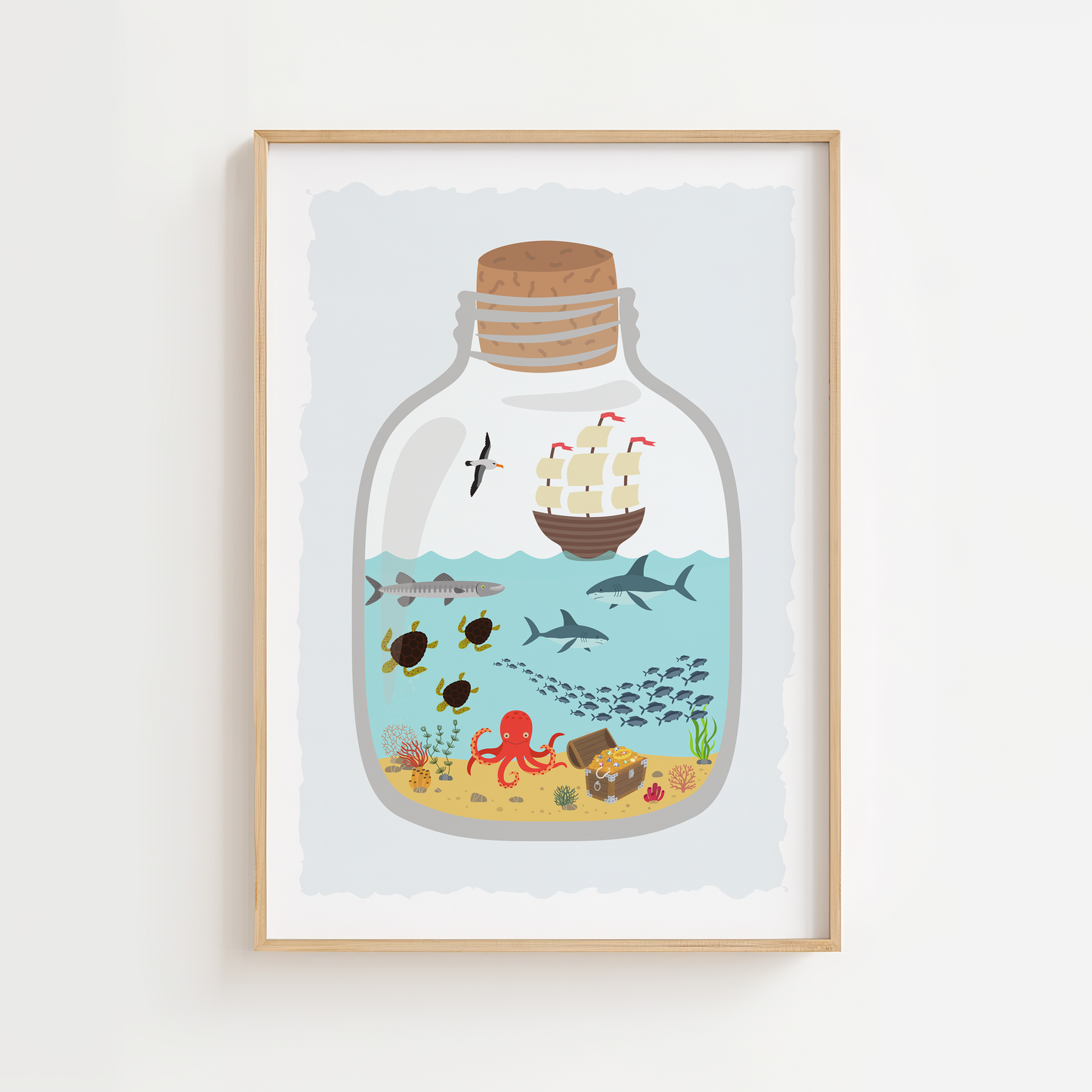 Pirate Bottle Ocean Scene Print