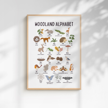 Woodland Alphabet Educational Print - White