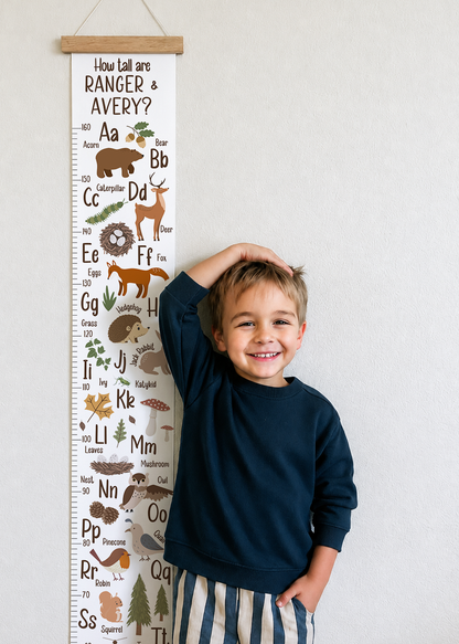 Personalised Woodland Alphabet Height Chart (White)