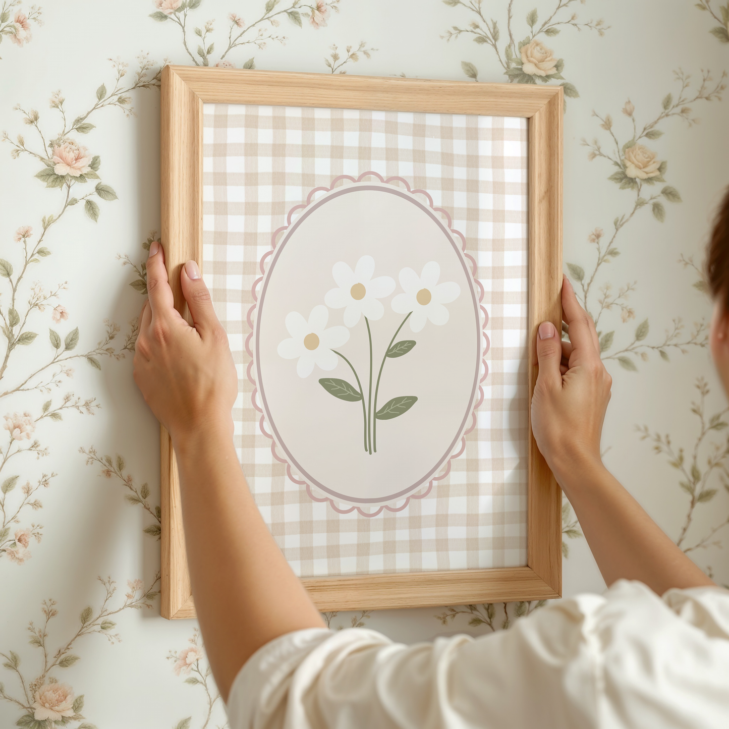 Vintage Gingham Daisy Print