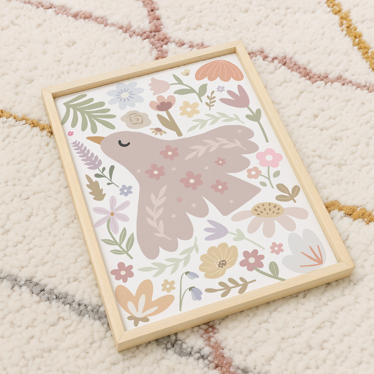 Vintage Floral Dove Print