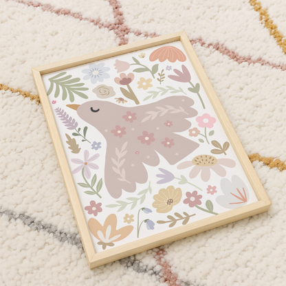 Vintage Floral Dove Print