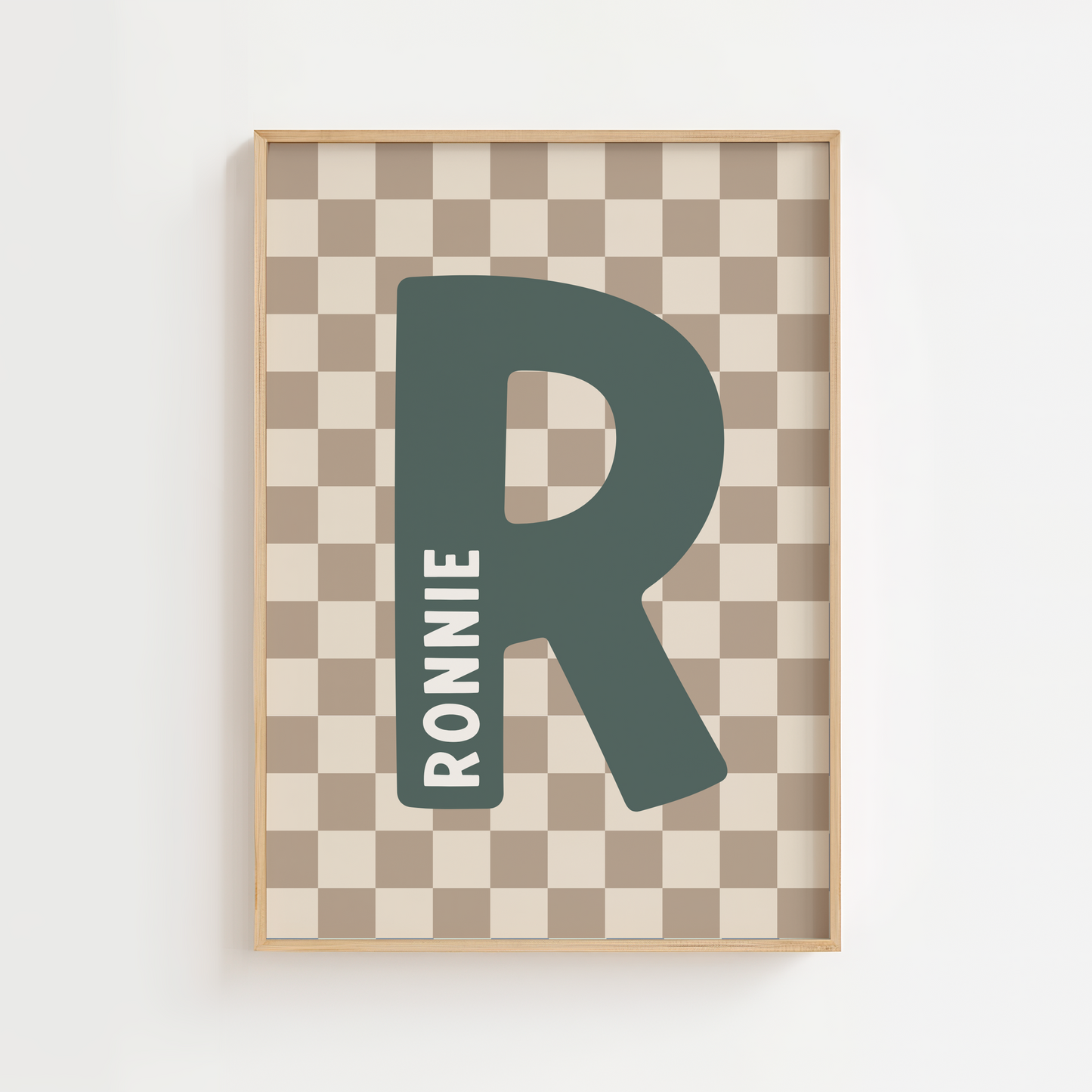 Personalised Checkerboard Initial Print – Green & Beige