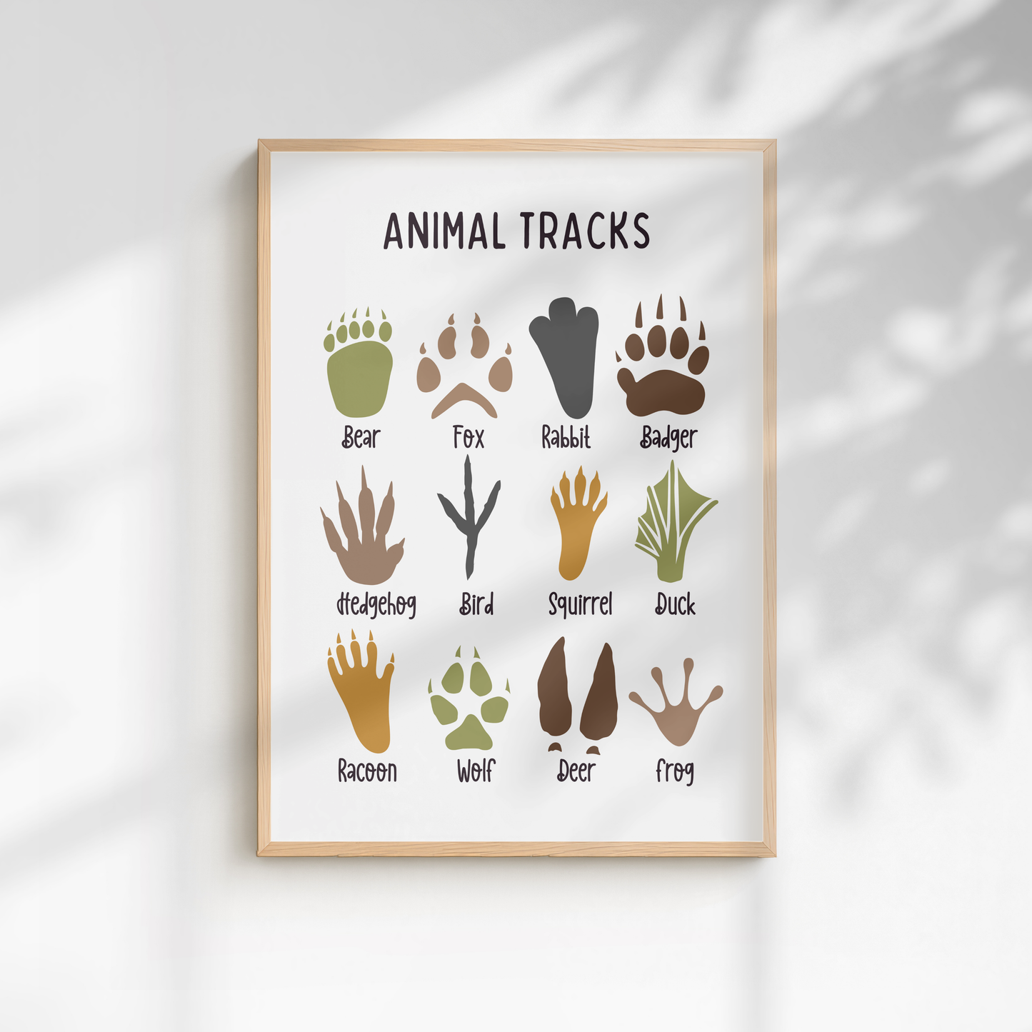 Woodland Animal Tracks Print - White